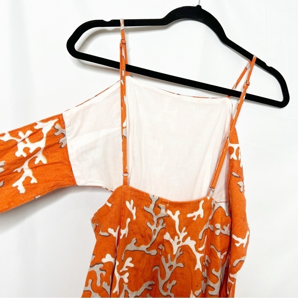 Maeve Anthropologie Orange and White Coral Patterned Jumpsuit Size 4 - Picture 9 of 11